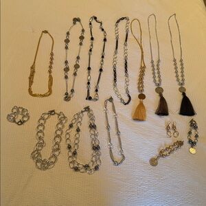 Lot of faux pearl, coin, and link handmade jewelry - EUC